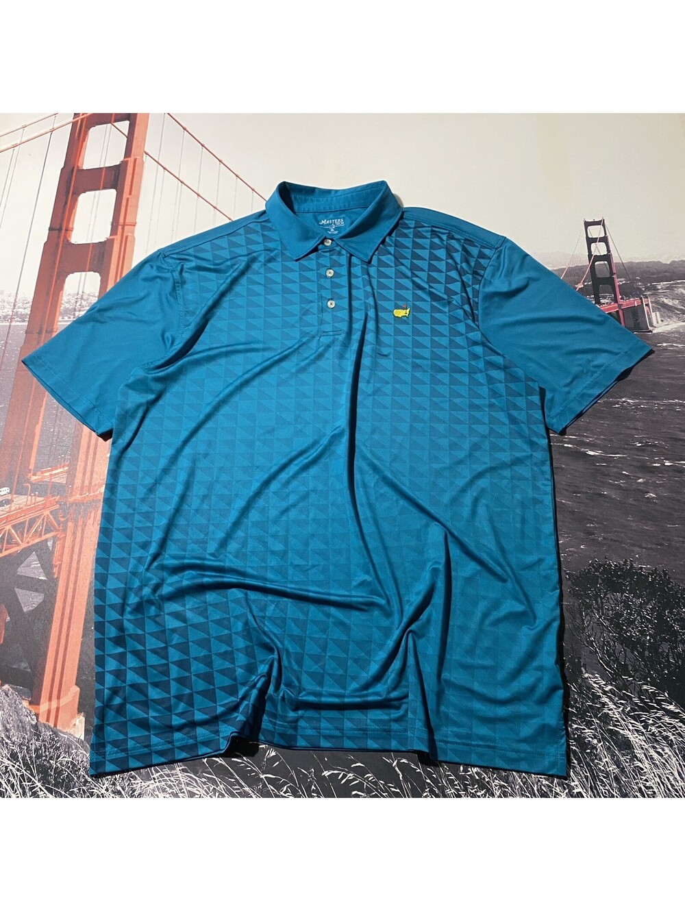Masters Tech Mens XL Teal Blue Geometric Triangle Golf Polo Shirt Performance
